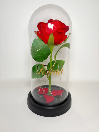 Rose sous cloche lumineuse