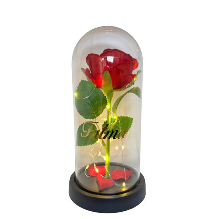 Rose sous cloche lumineuse